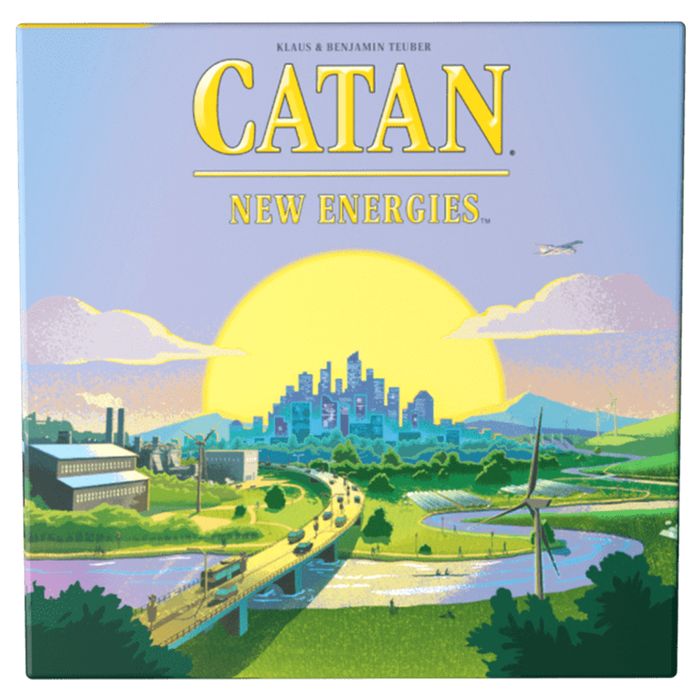 Catan: New Energies complete flat front cover centred on a square white background